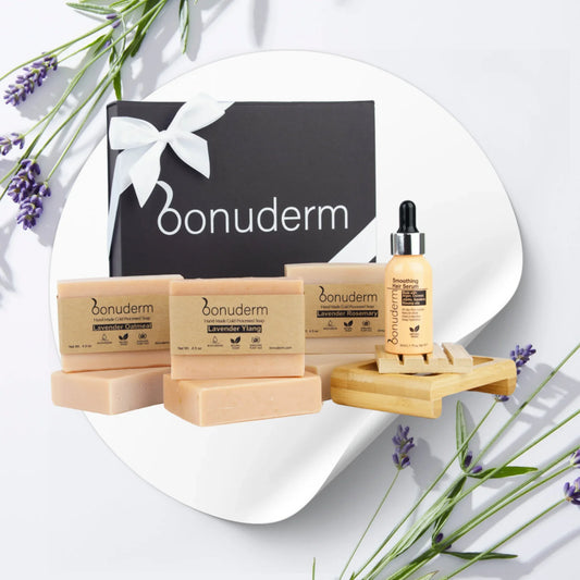 Lavender Soap Gift Set – 6 Natural Lavender Themed Bars & Hair Serum