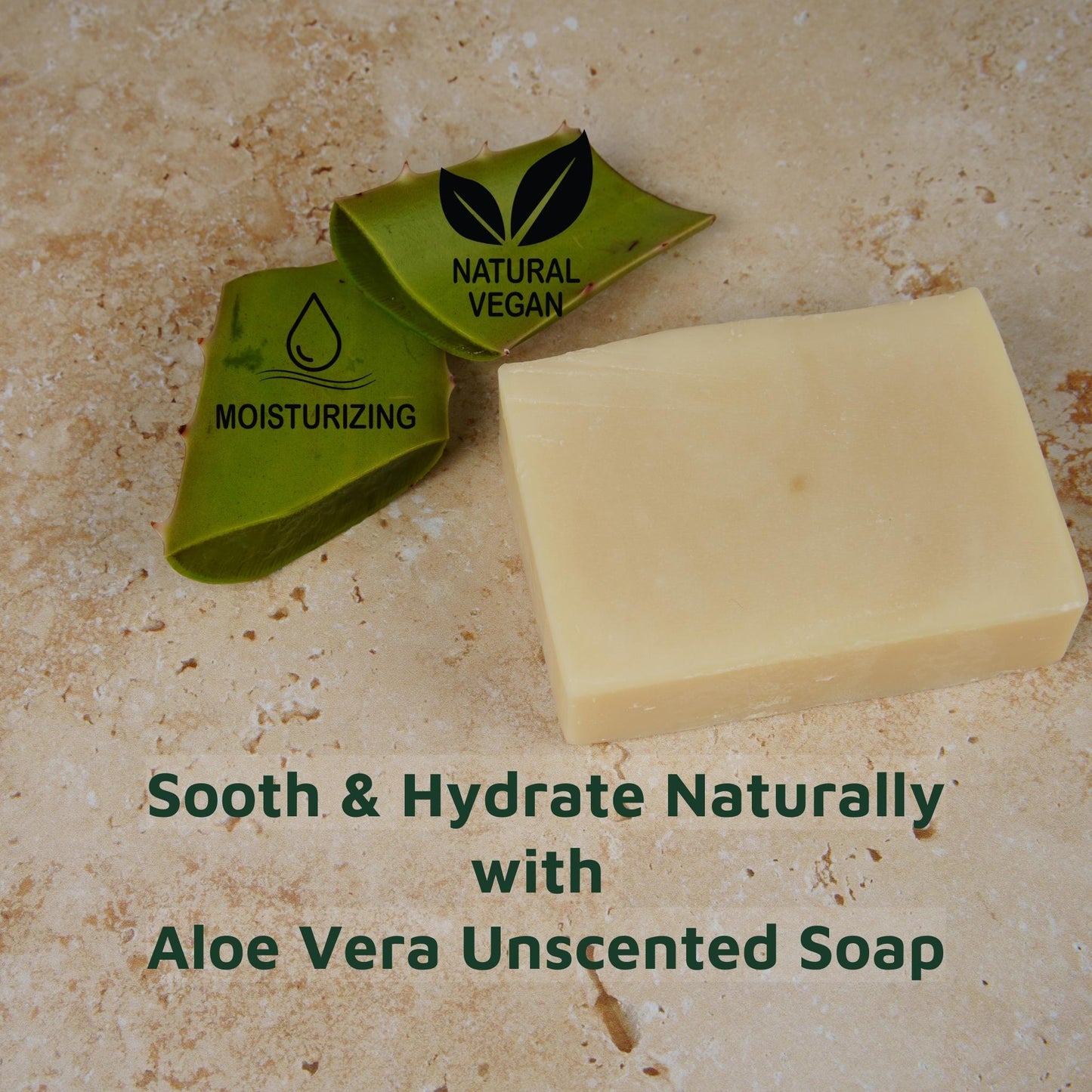 Aloe Vera handmade soap with green packaging on a beige surface
