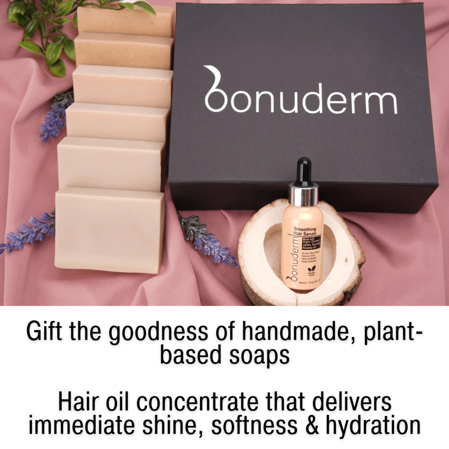 Lavender Soap Gift Set – 6 Natural Lavender Themed Bars & Hair Serum - Bonuderm