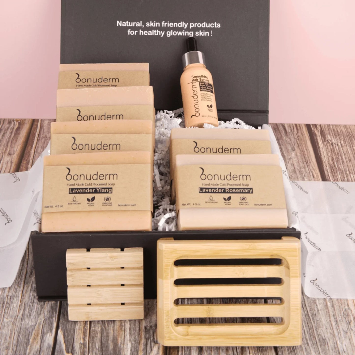 Lavender Soap Gift Set – 6 Natural Lavender Themed Bars & Hair Serum - Bonuderm