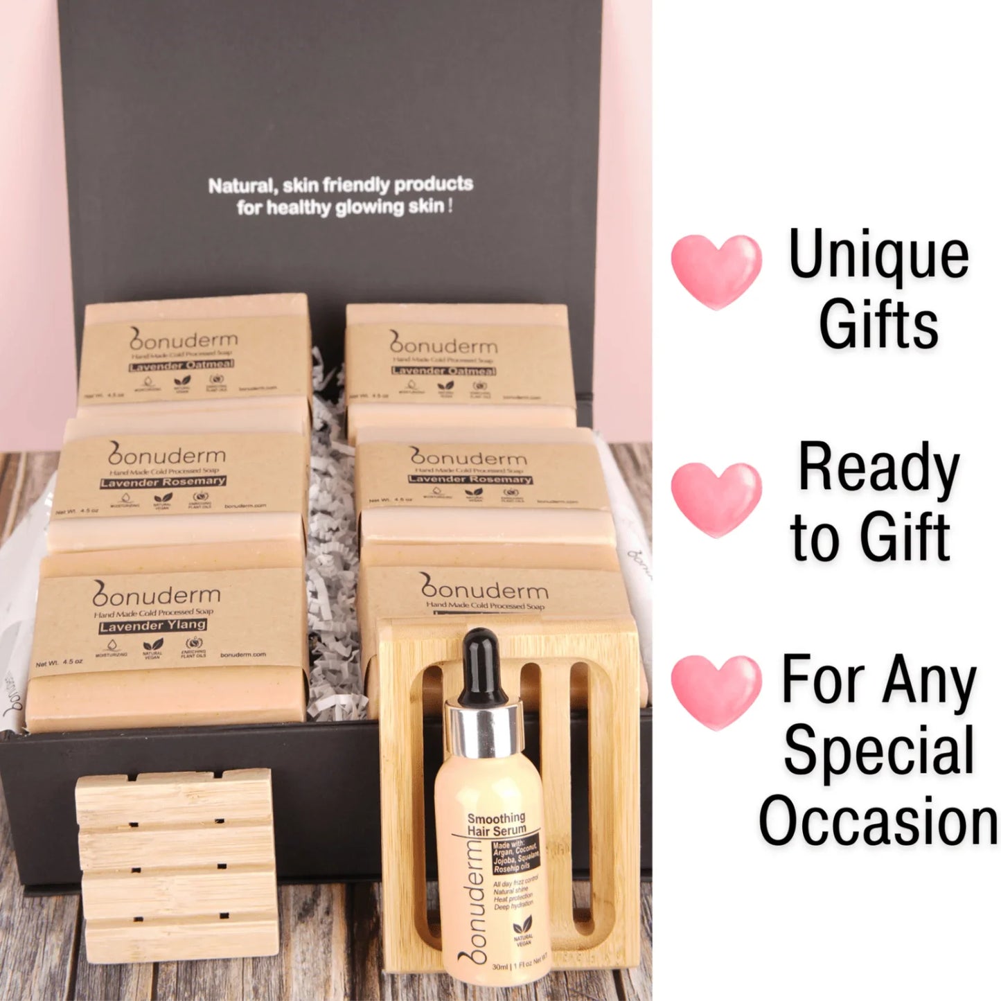 Lavender Soap Gift Set – 6 Natural Lavender Themed Bars & Hair Serum - Bonuderm