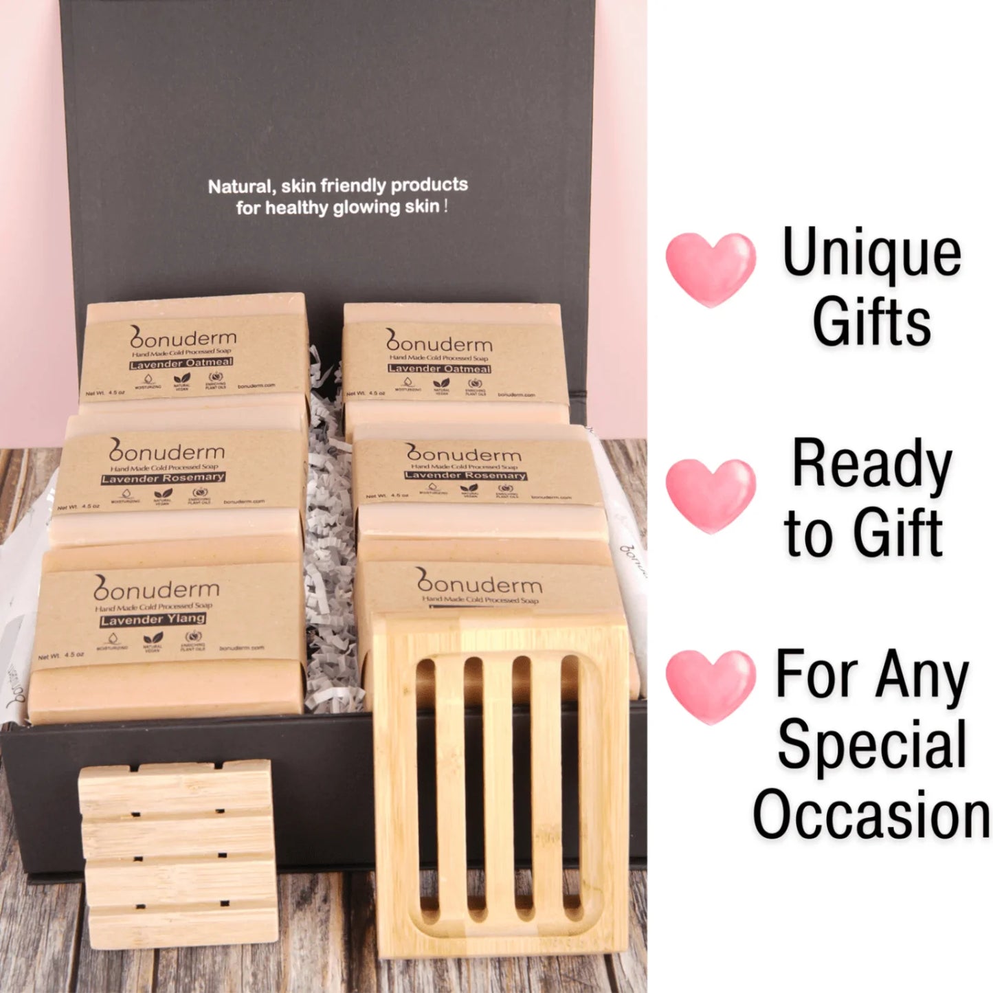 Lavender Soap Gift Set – 6 Natural Lavender Themed Bars & Soap Dish - Bonuderm