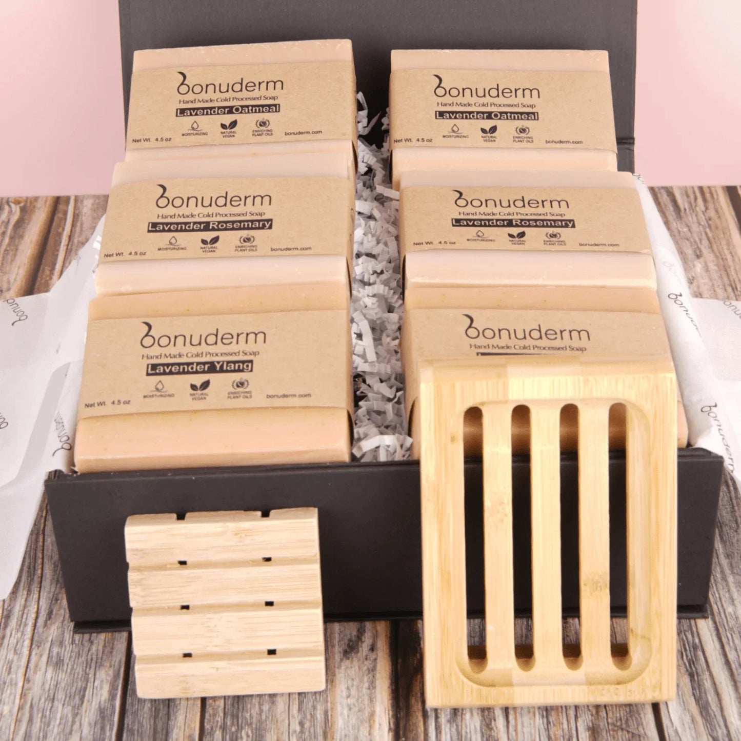 Lavender Soap Gift Set – 6 Natural Lavender Themed Bars & Soap Dish - Bonuderm