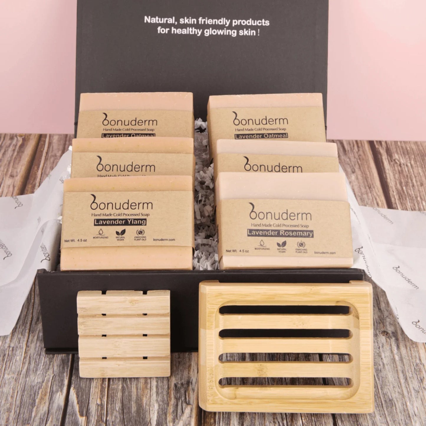 Lavender Soap Gift Set – 6 Natural Lavender Themed Bars & Soap Dish - Bonuderm