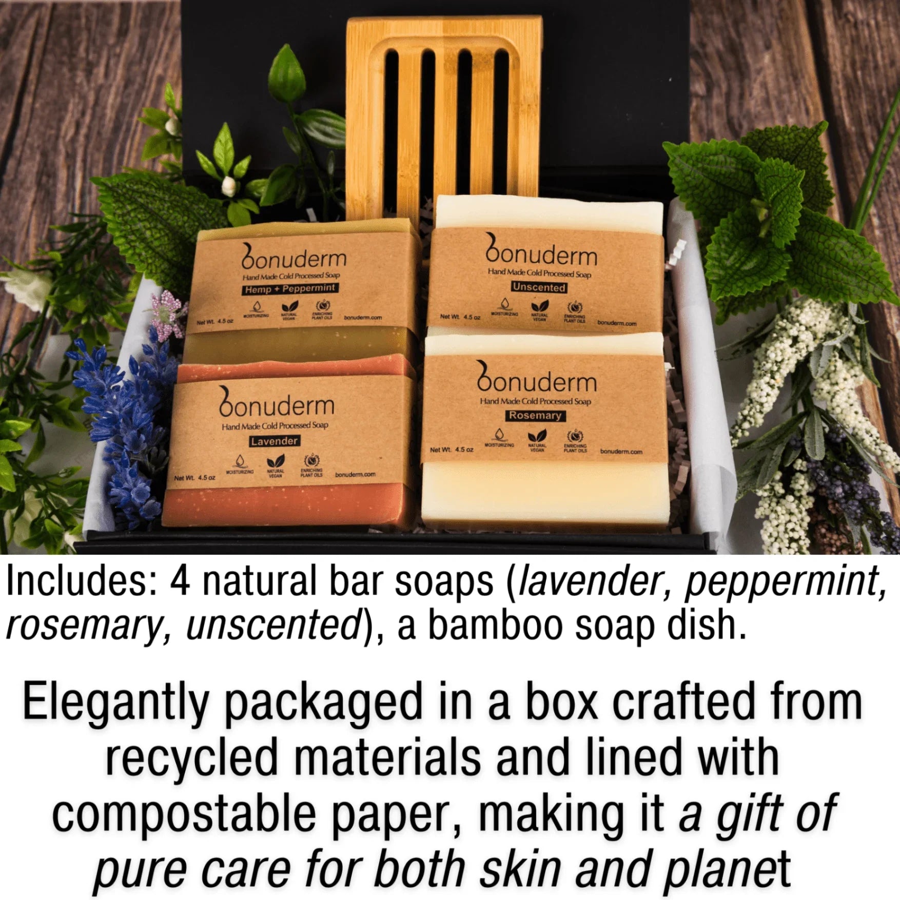 Moisturizing Handmade Vegan Soap Gift Set – 4 Natural Bars & Dish - Bonuderm