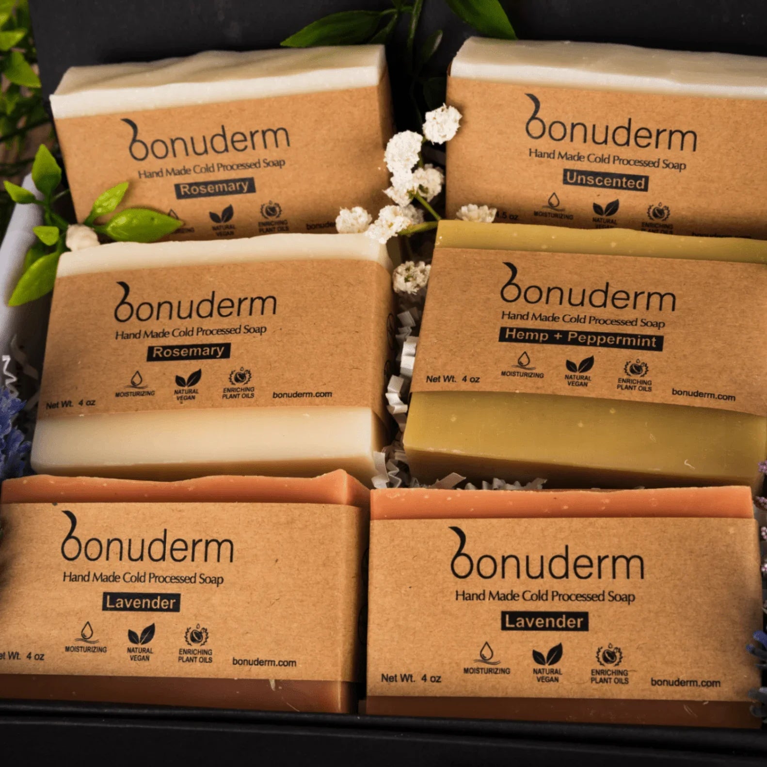 Moisturizing Handmade Vegan Soap Gift Set – 6 Natural Bars & Dish - Bonuderm