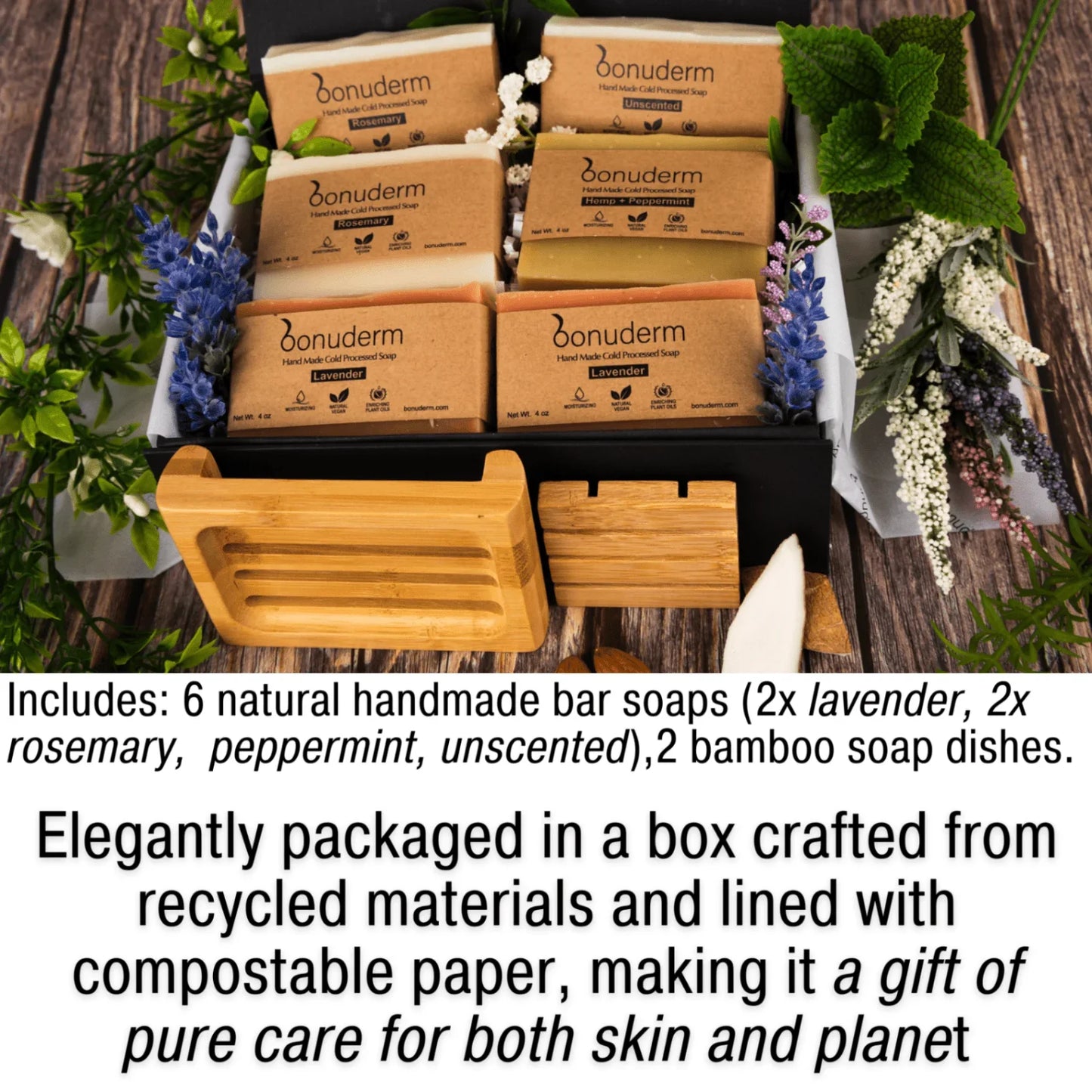 Moisturizing Handmade Vegan Soap Gift Set – 6 Natural Bars & Dish - Bonuderm