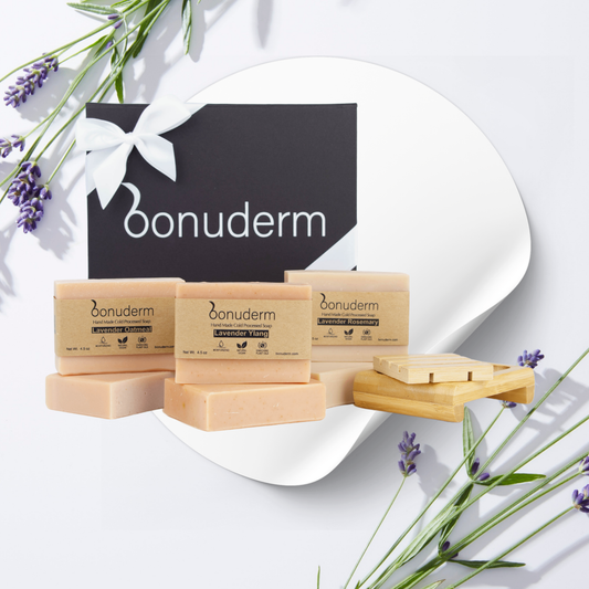 Lavender Soap Gift Set – 6 Natural Lavender Themed Bars & Soap Dish