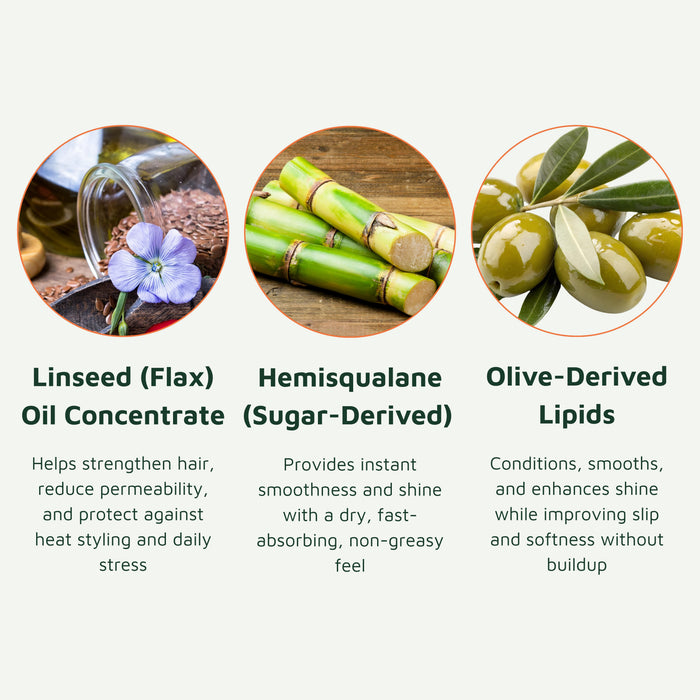 coconut oil hair oil emollient with lightweight linseed and sugarcane-derived ingredients