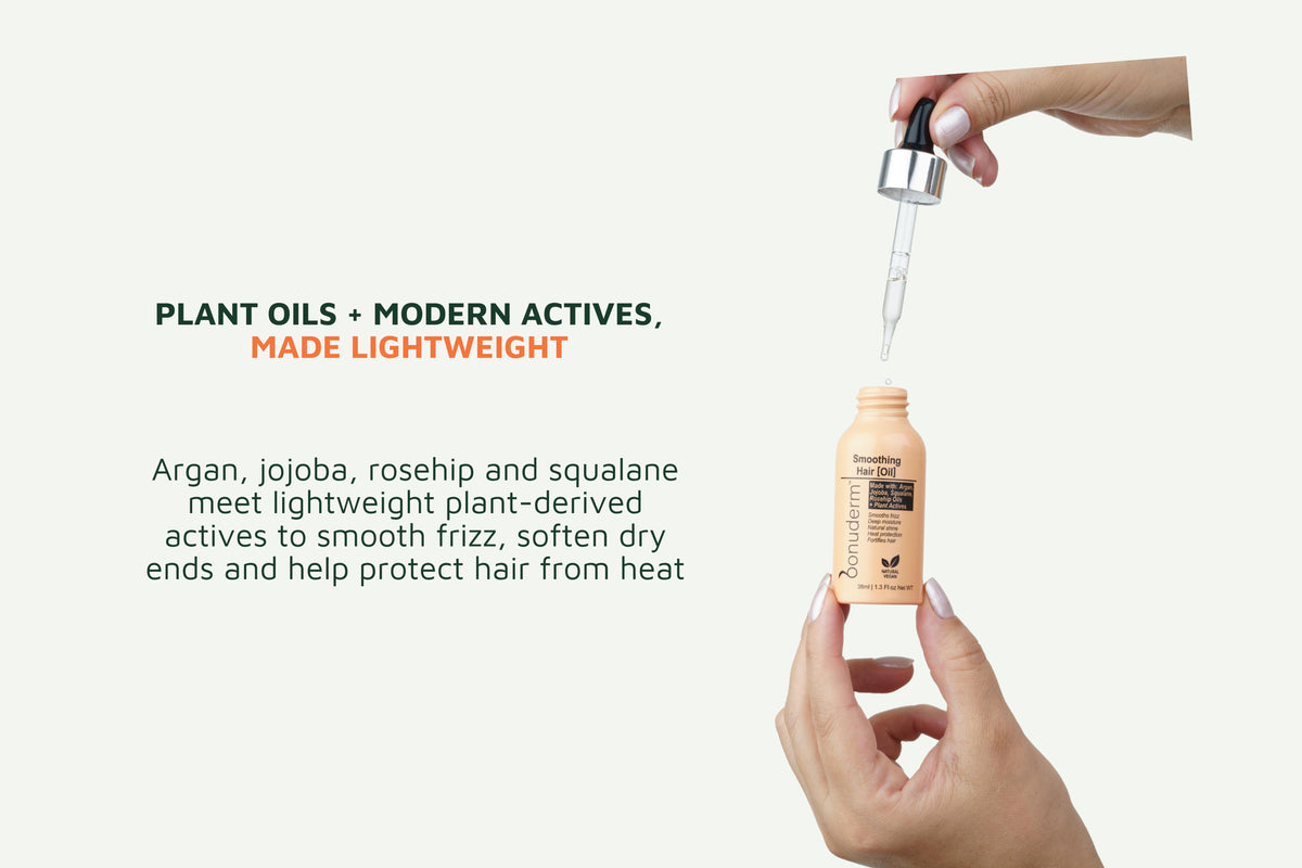 Jojoba hair oil with plant-derived actives to smooth frizz and soften dry ends