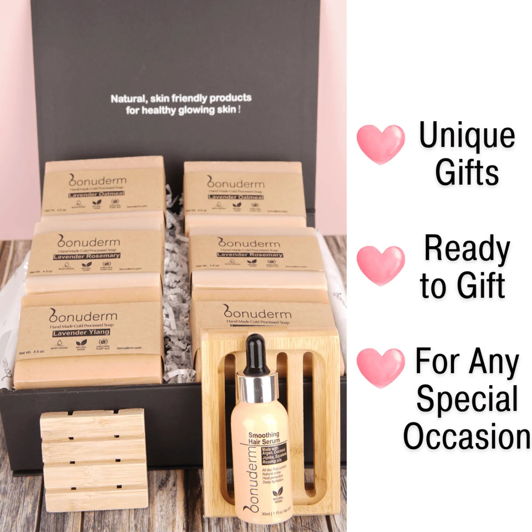 Lavender Soap Gift Set – 6 Natural Lavender Themed Bars & Hair Serum - Bonuderm