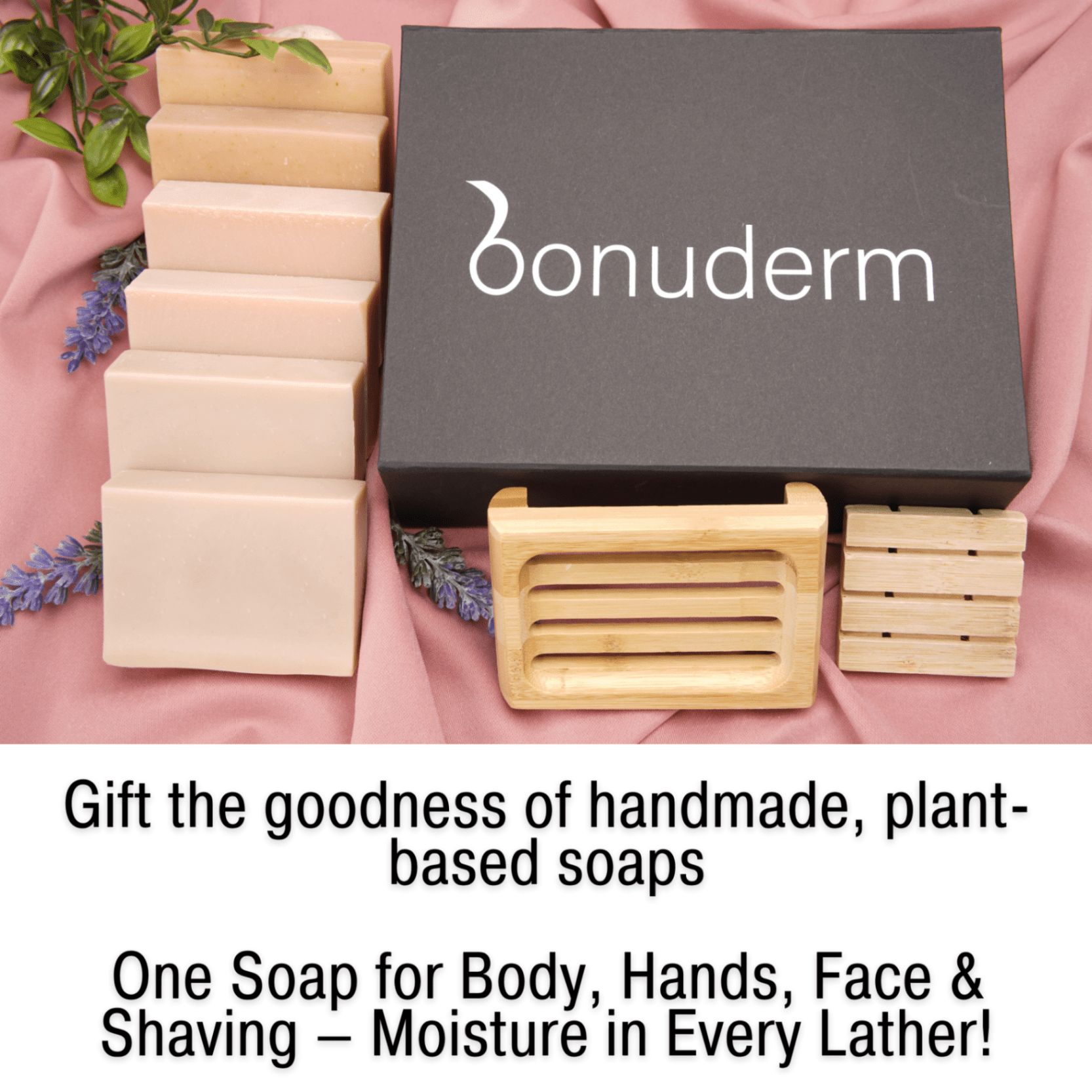 Lavender Soap Gift Set – 6 Natural Lavender Themed Bars & Soap Dish - Bonuderm