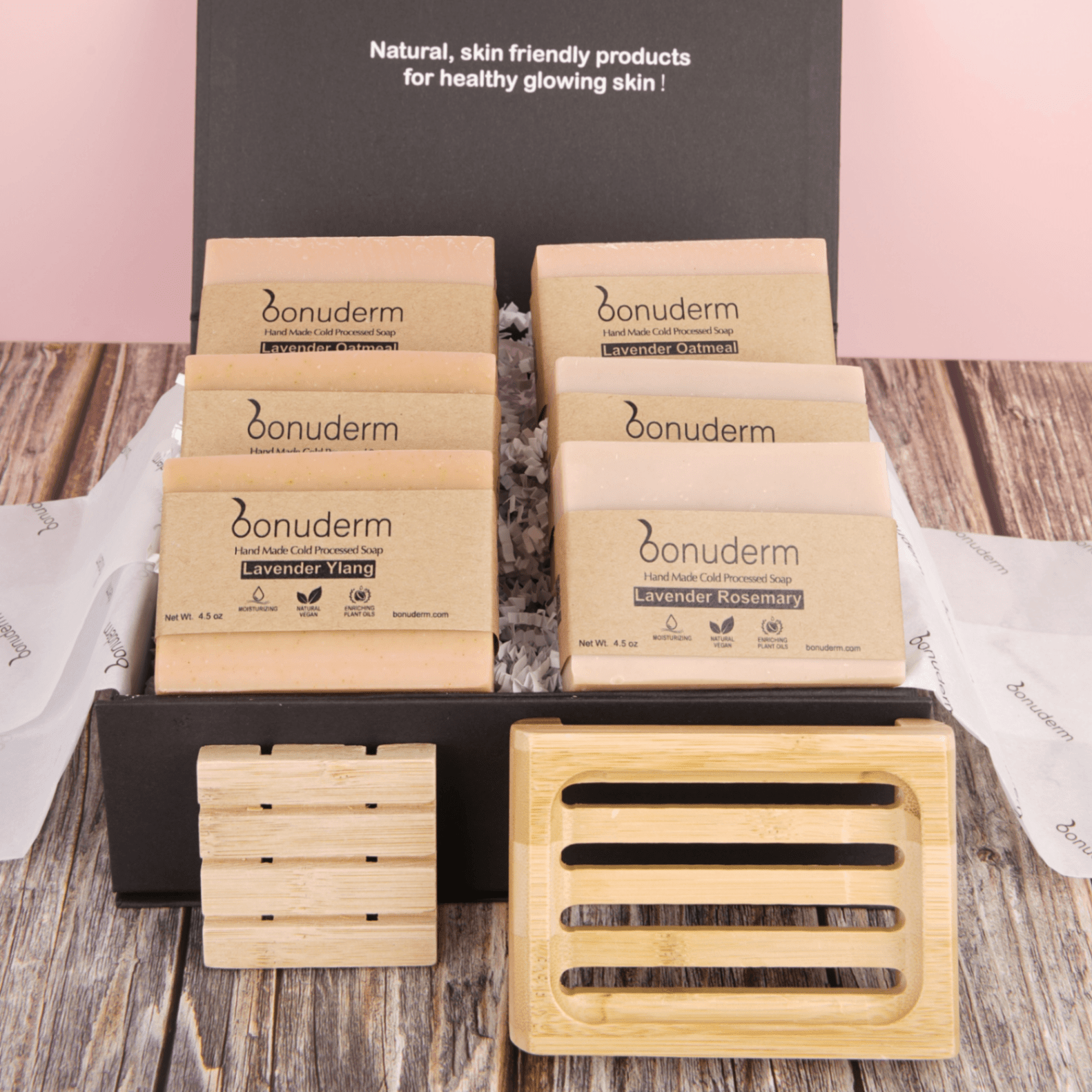 Lavender Soap Gift Set – 6 Natural Lavender Themed Bars & Soap Dish - Bonuderm