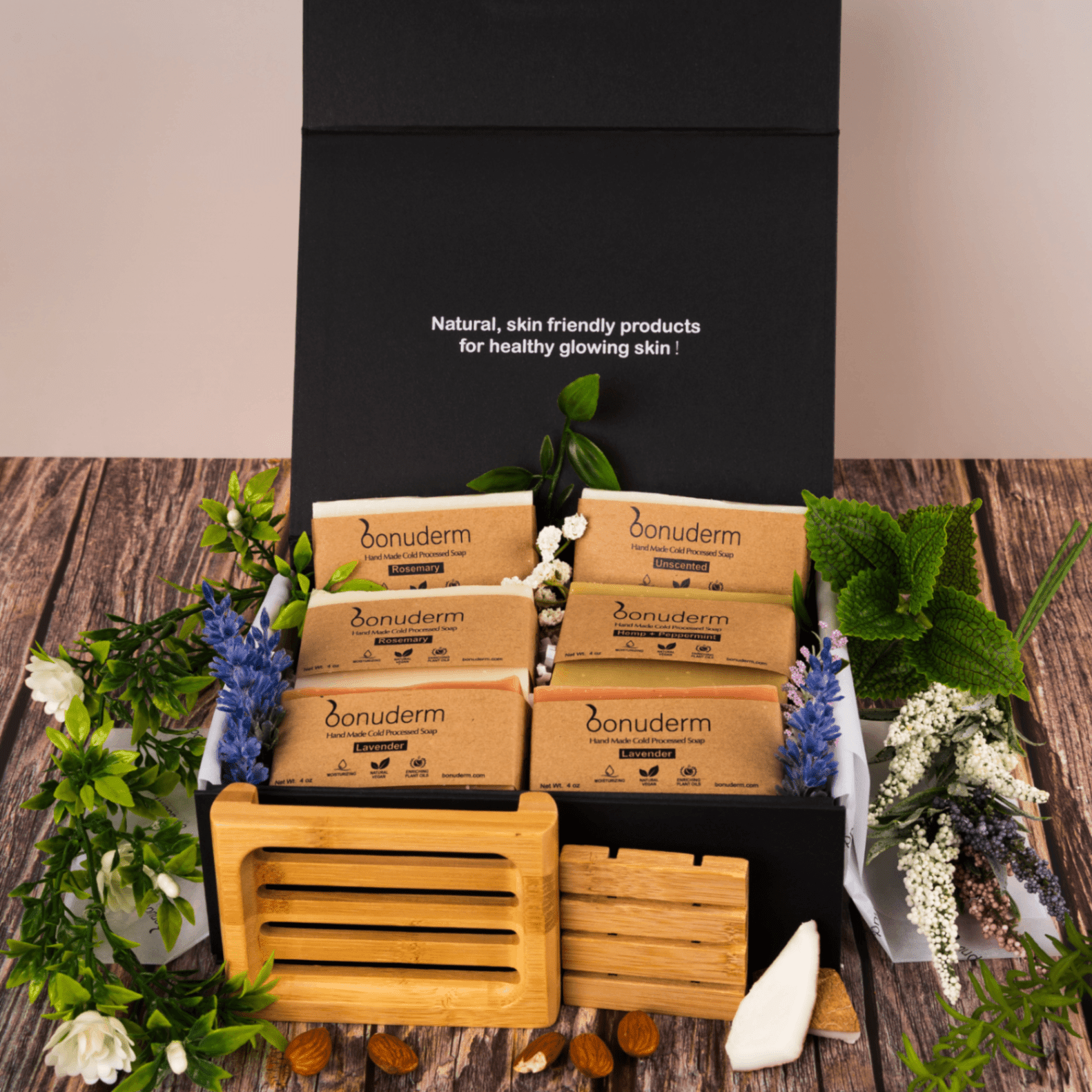 Moisturizing Handmade Vegan Soap Gift Set – 6 Natural Bars & Dish - Bonuderm