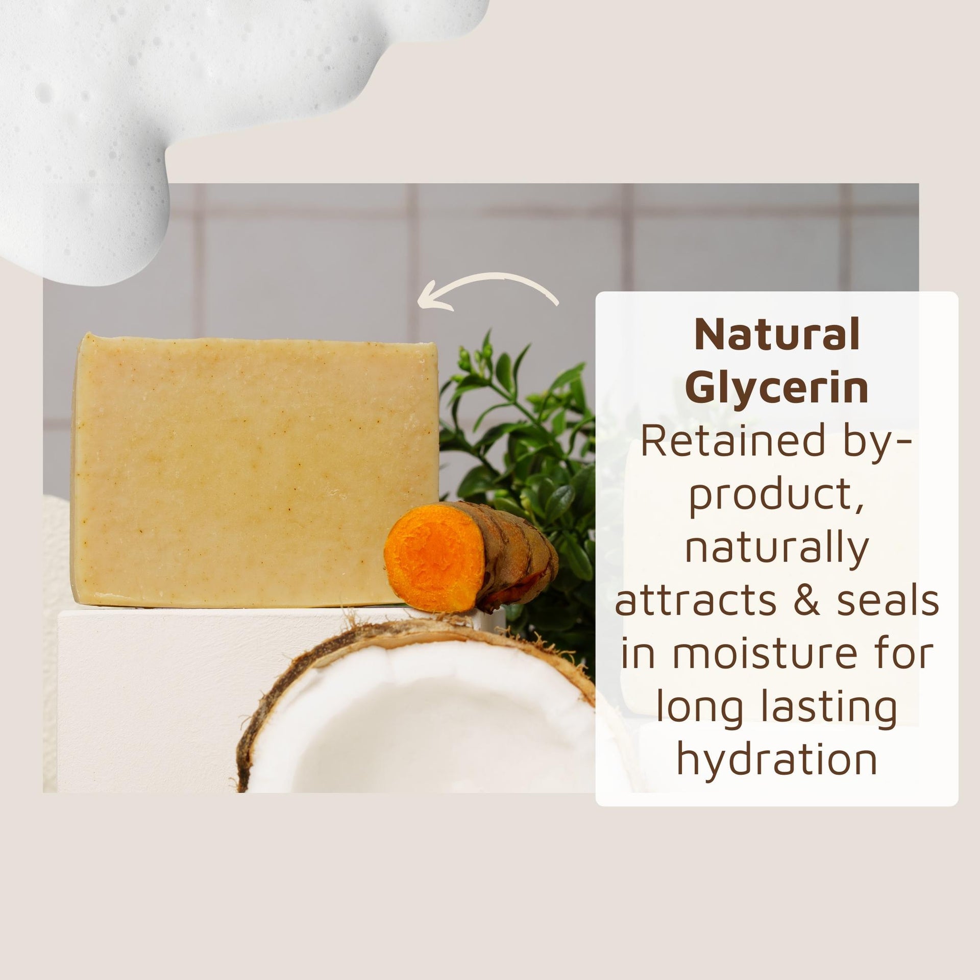 pure turmeric soap with natural glycerin text on a neutral background