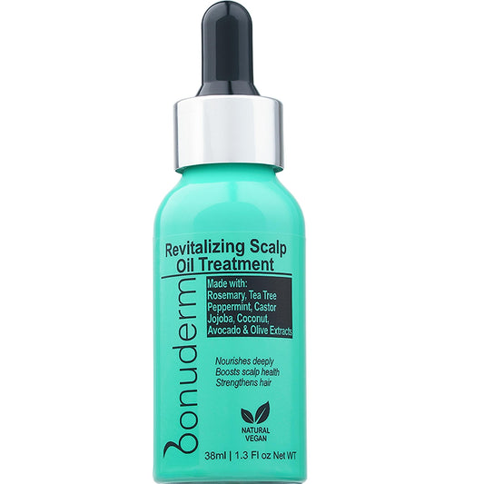 Bottle of bonuderm rosemary Scalp Oil Treatment on a white background