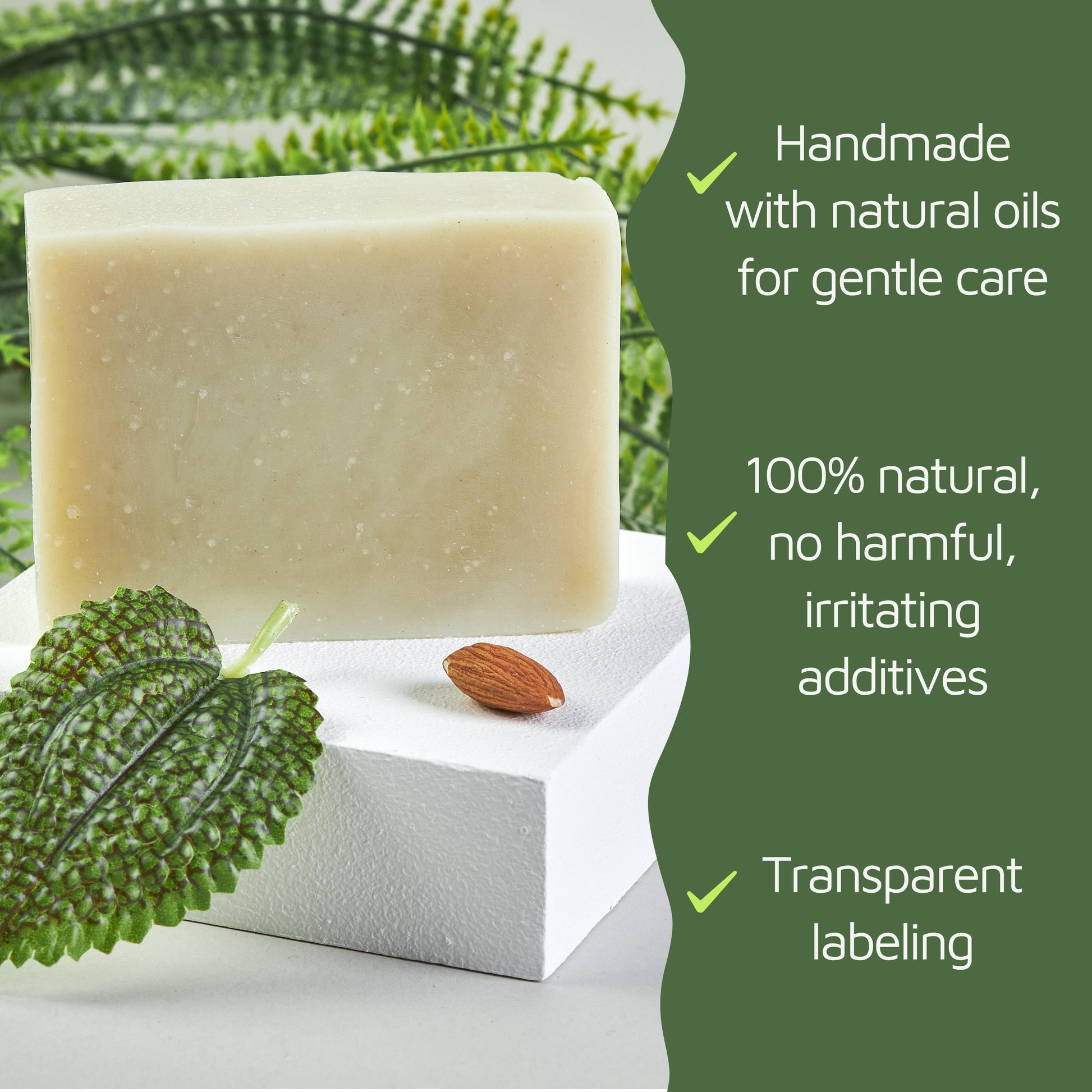 soap patchouli with natural ingredients and green leaf on a white background